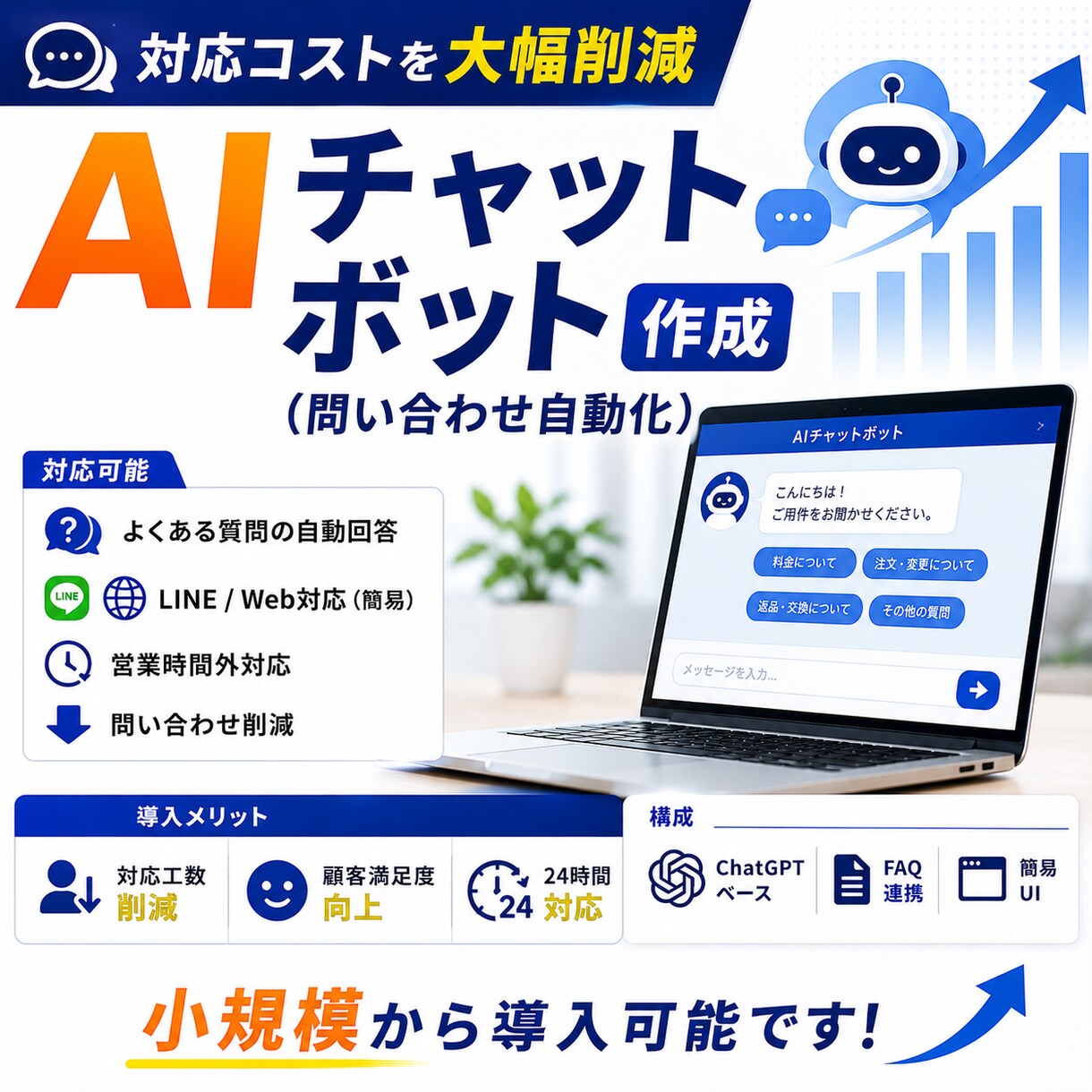 AIチャットボット作成（問い合わせ自動化）します お問い合わせ対応など手間とコストを大幅削減 イメージ1
