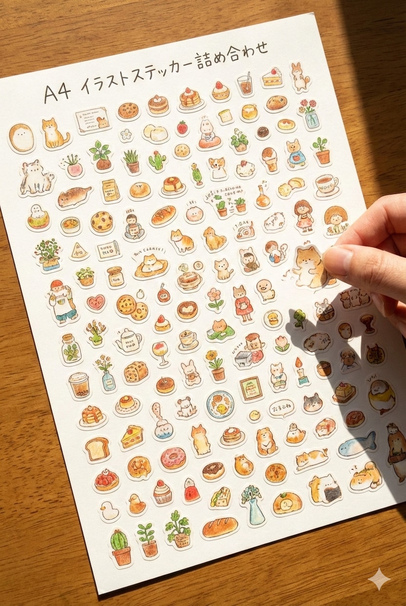 送料込み☆屋外耐候性のステッカーシールを作成します A4サイズの用紙にステッカーを詰め込んでお得にお届け イメージ2