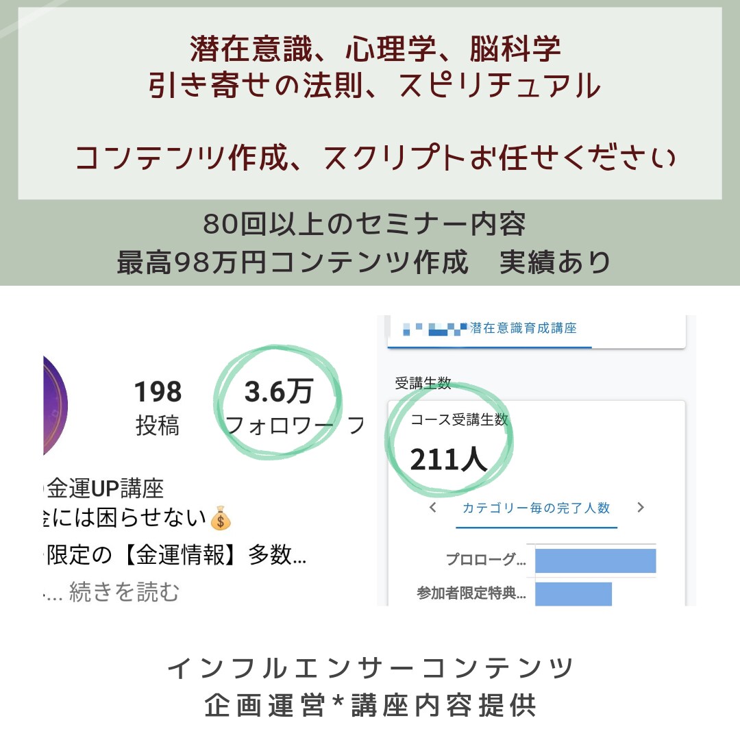 最高級の知識とコンテンツお届けします 98万円引寄せ講座、22万人チャンネルの台本作成してます！ イメージ1