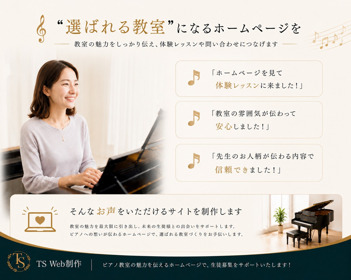 ピアノ教室専門｜体験申込につながるHP作ります 教室の雰囲気が伝わり体験申込につながるHPに イメージ9