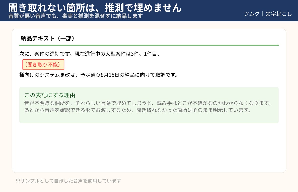 音声を外部に出さずローカルで文字起こしします 30分1,500円｜整文込みの読める原稿 イメージ7