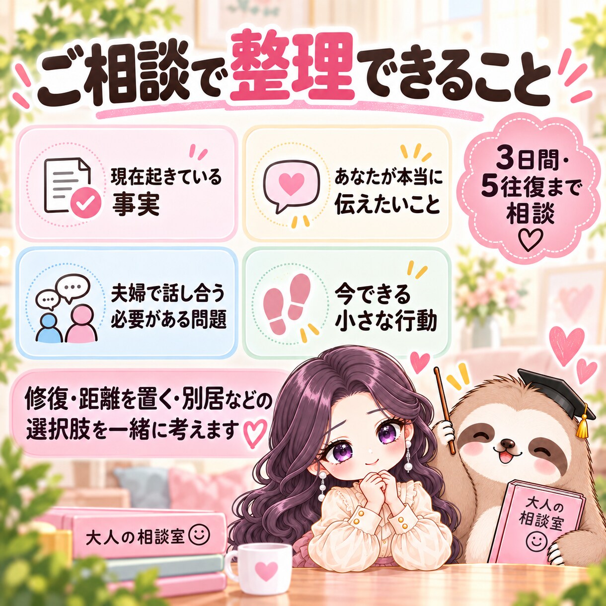 夫婦関係のすれ違いを一緒に整理しますます 責め合う前に、気持ちと問題を分けて解決の糸口を探します イメージ3