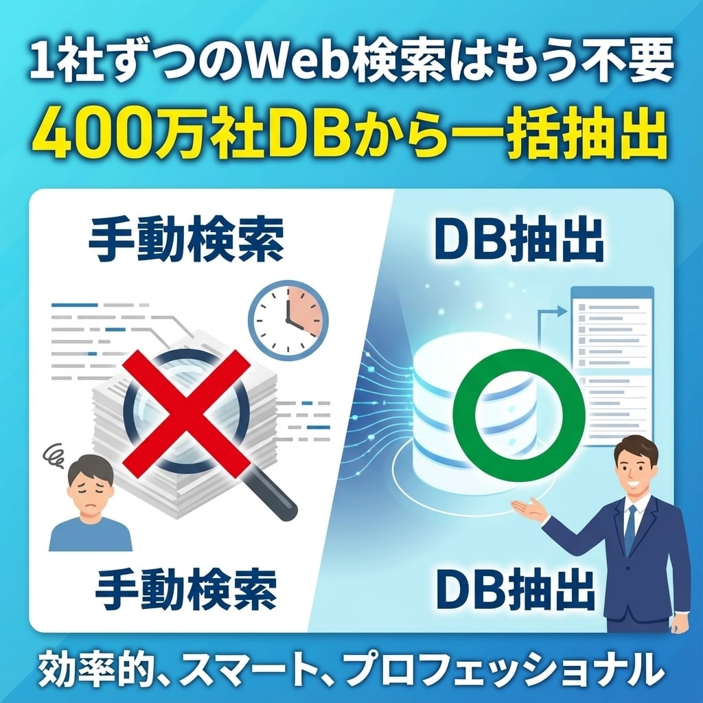 400万社から抽出！営業リスト作成します 法人番号対応！単価1円〜／属性・地域・メアド・企業概要など イメージ4
