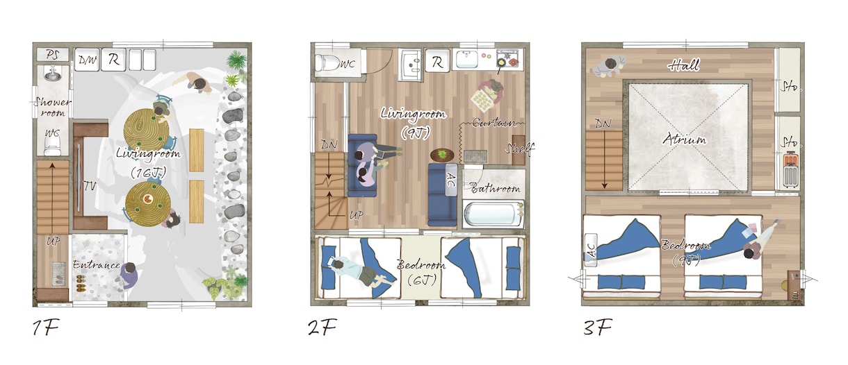 家具付⭐︎戸建、民泊用手描き風間取り図作成します 家具や床材、寝具など再現します イメージ3