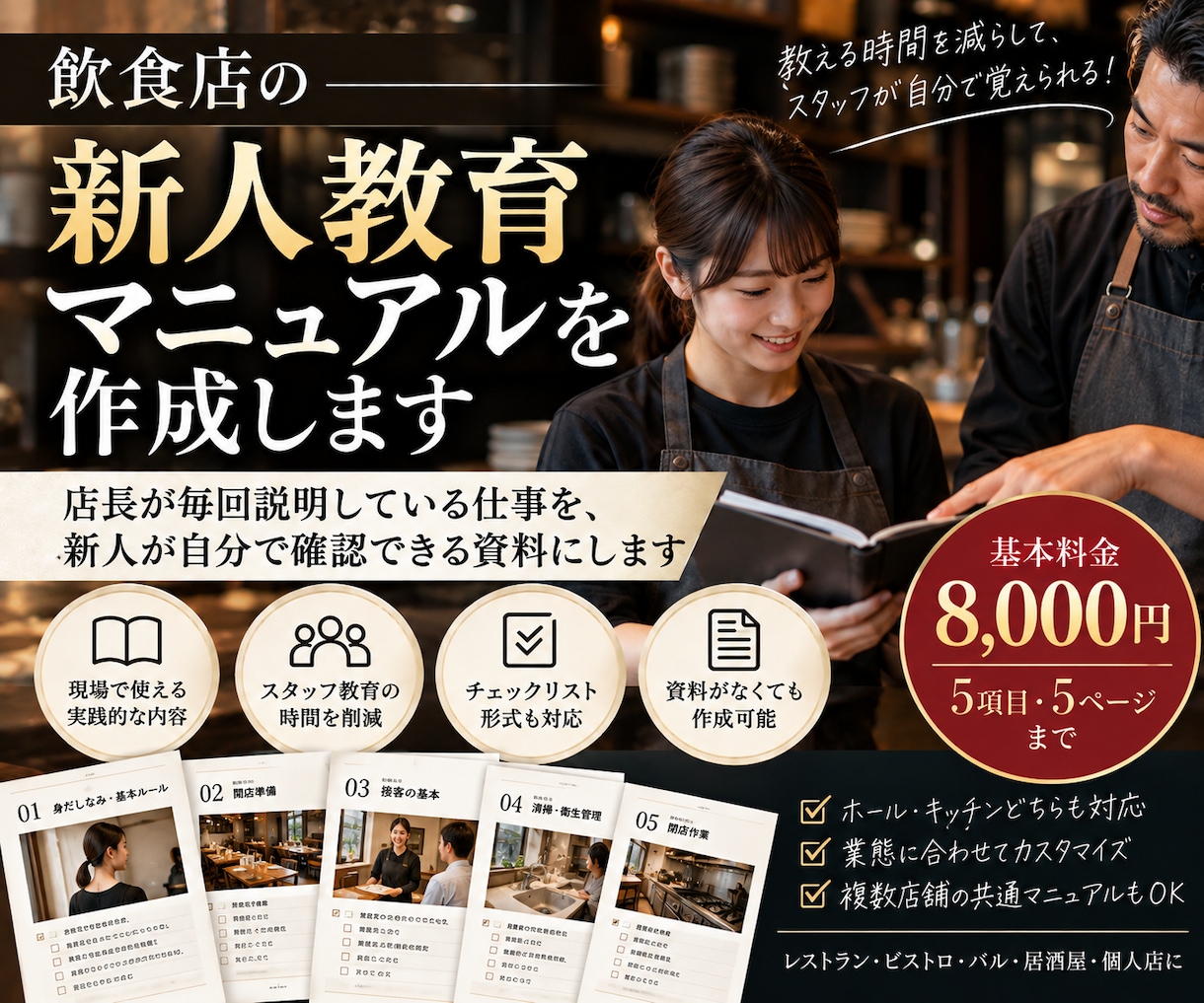 飲食店の新人教育マニュアルを作成します 店長が毎回説明している仕事を、新人自ら確認できる資料にします イメージ1