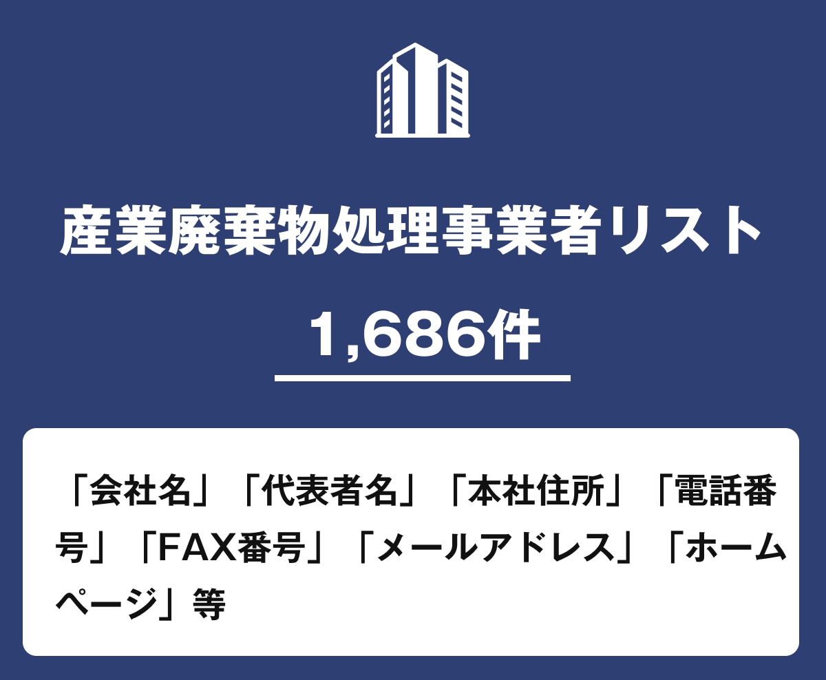 産業廃棄物処理事業者リストを即納します 1,686件｜事業者リスト（電話・メール・FAX情報含む） イメージ1