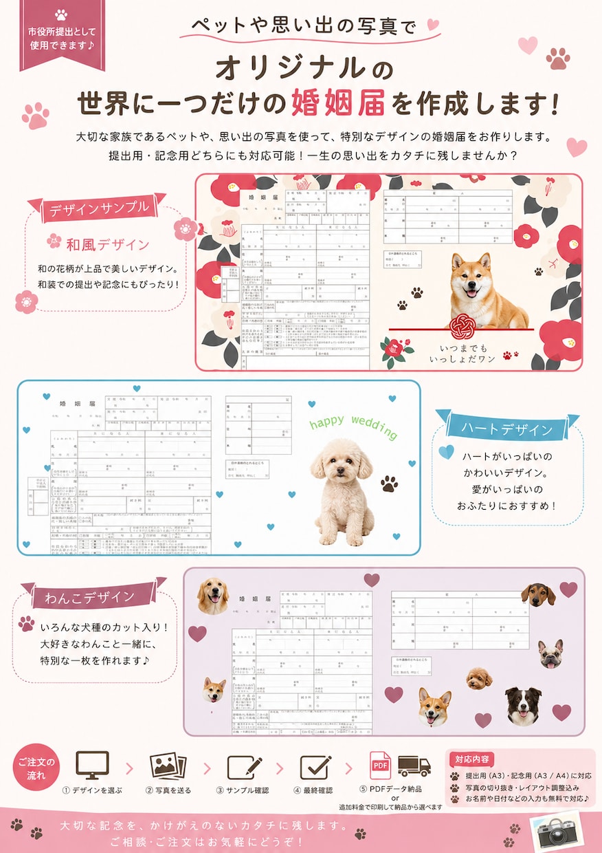 世界に一つだけのオーダーメイド婚姻届お作りします ペットの写真や思い出の写真を婚姻届に詰め込みます♡ イメージ1