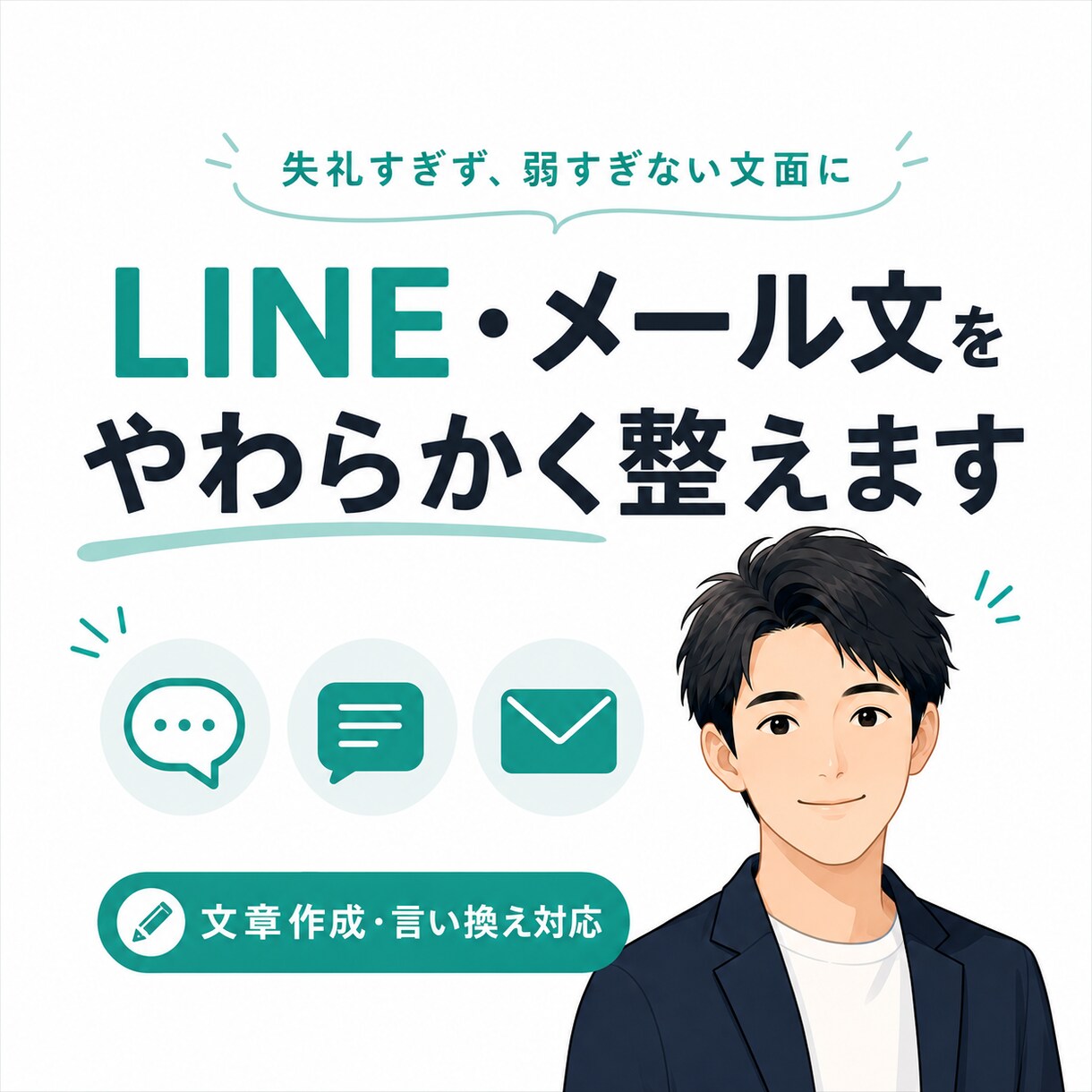 LINE・メールの返信文をやわらかく整えます 失礼すぎず、弱すぎない文面に整えます イメージ1