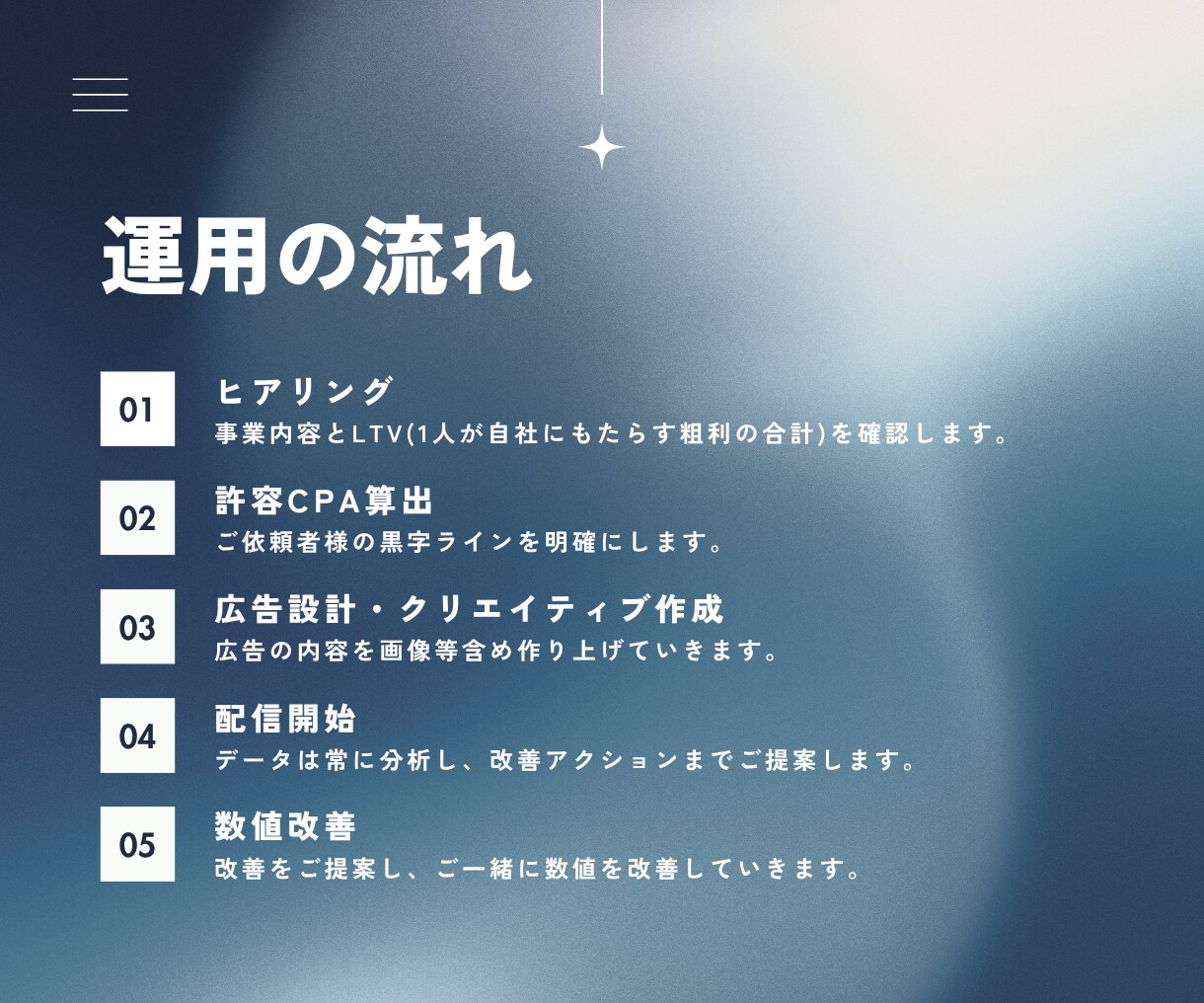 導線改善案も提示！Meta広告で利益を最大化します 広告＋LP導線の改善案を提示。月2回のビデオ面談で手厚く伴走 イメージ4