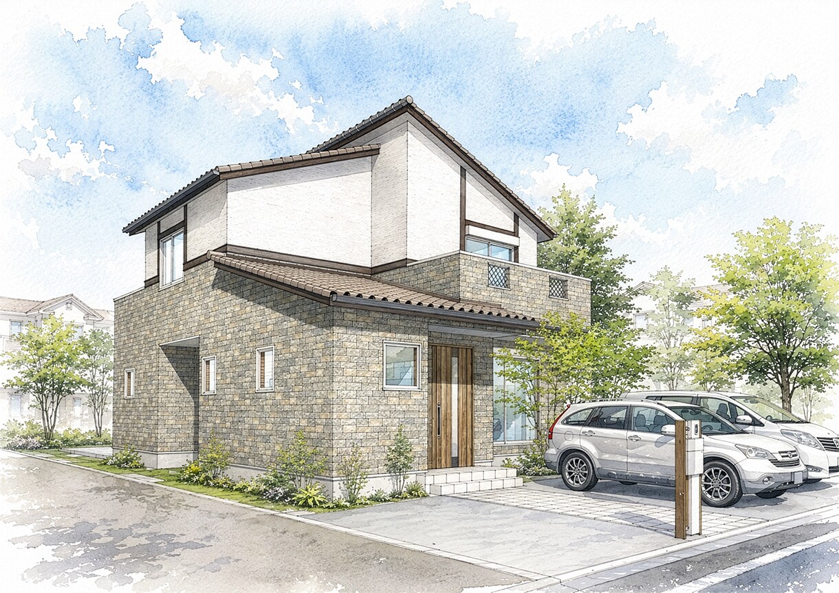 手描き建築外観パース（手書き）制作します 住宅・店舗をあたたかく魅せる手描き風表現 イメージ5