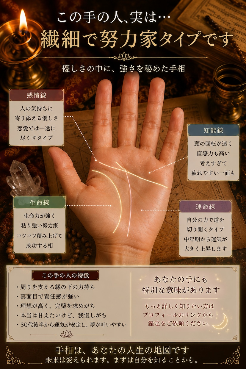 手相から“あなたの人生の流れ”を言語化します 10年間、インド占星術で修行した占い師による鑑定です！ イメージ2