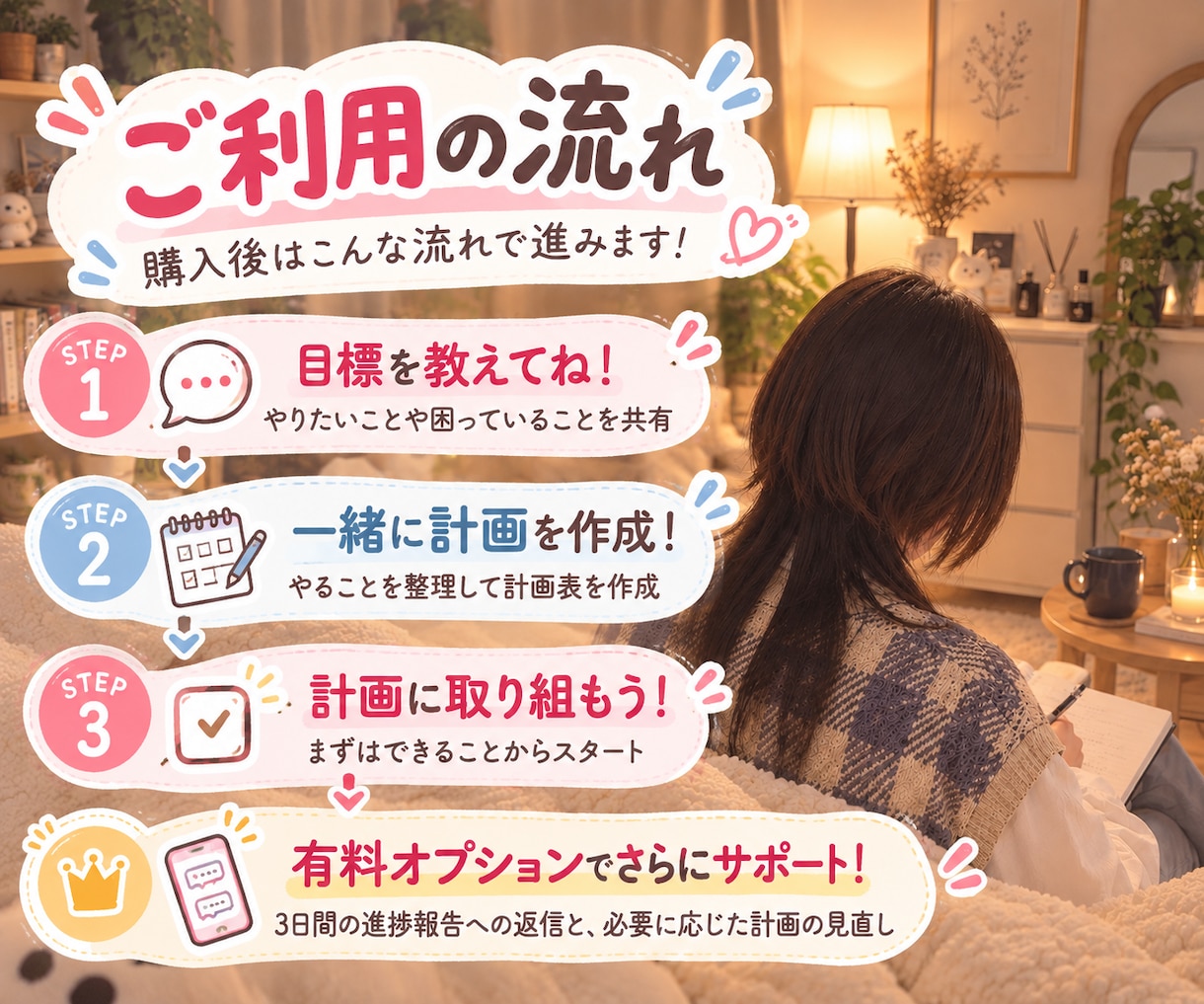 先延ばしに悩むあなたへ￤一緒に計画＆進捗確認します 勉強・仕事・家事のスケジュール作りをお手伝いします イメージ3