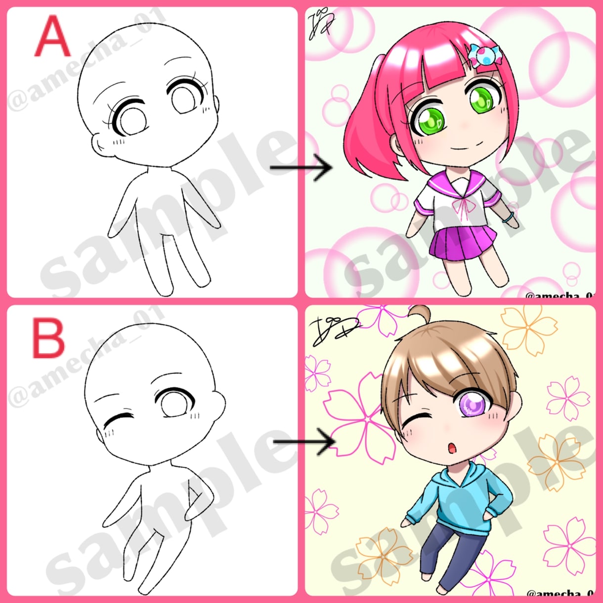 アイコン映え!!あなただけのミニキャラ描きます キラキラかわいい！あなたのミニキャラ描かせてください！ イメージ4
