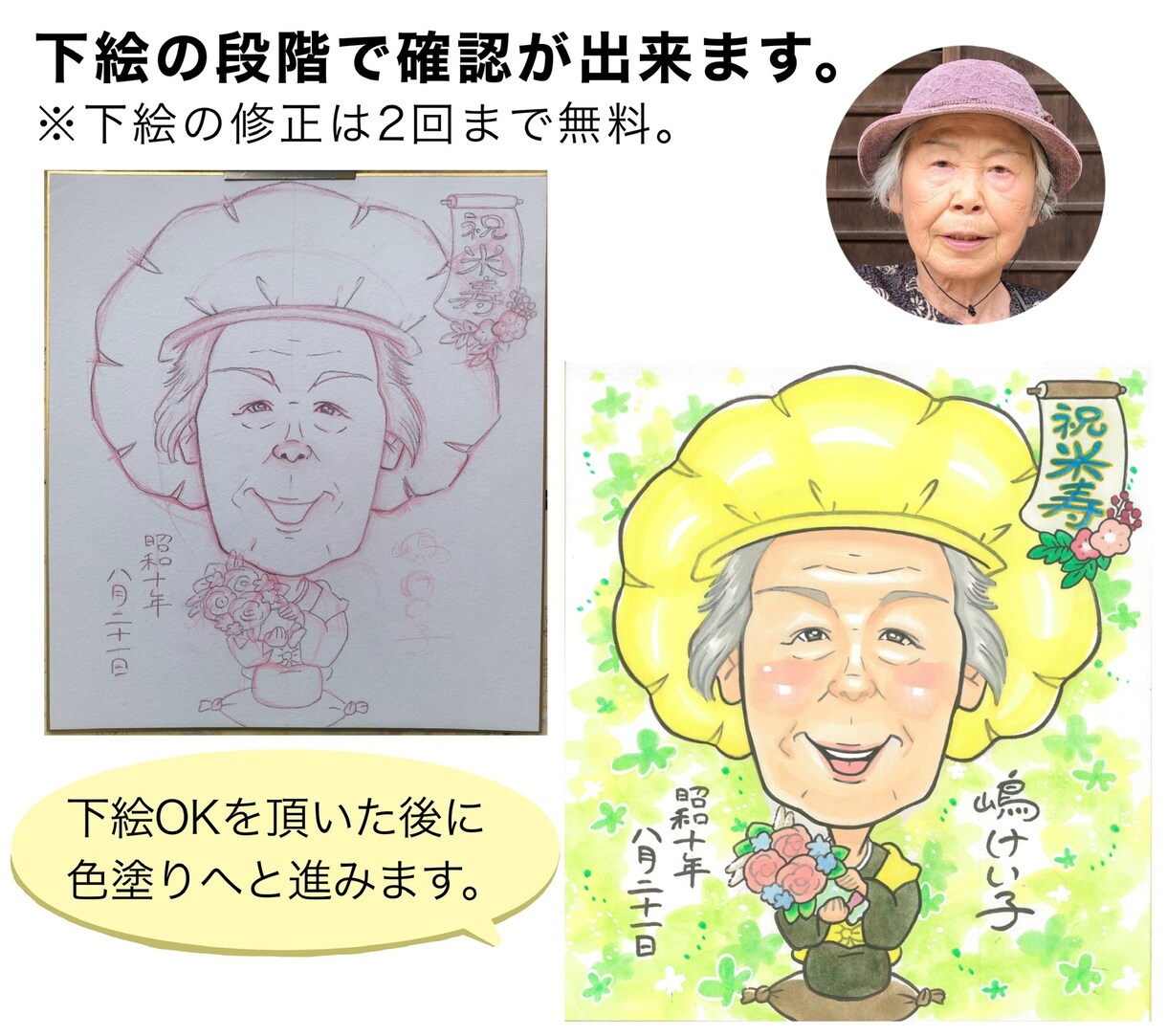 結婚式のウェルカムボードなどに！似顔絵お描きします 水彩画ならではの優しく華やかなタッチです。 イメージ5