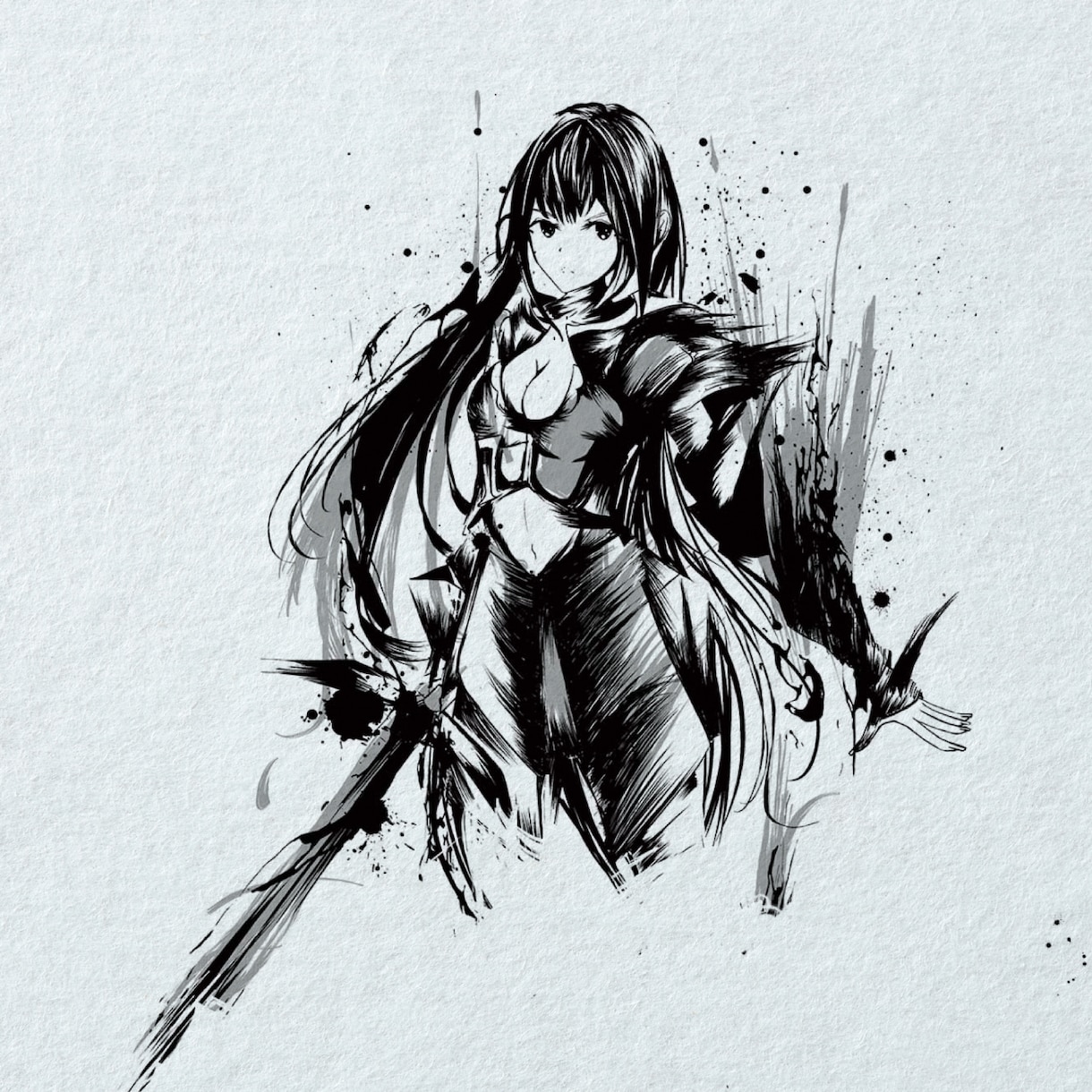 躍動感ある水墨画風和風墨絵の人物イラスト描きます かっこいいモノクロのキャラクター水墨画はお任せください。 イメージ7