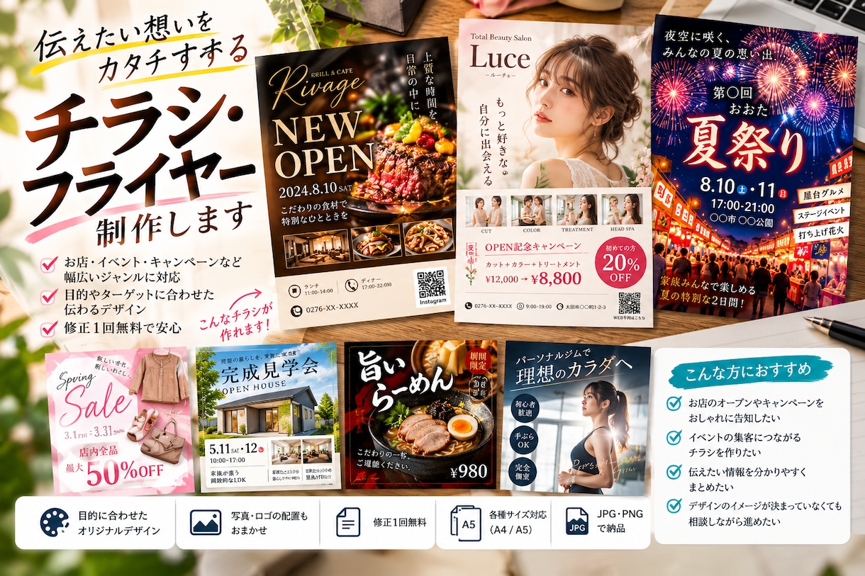 チラシ・フライヤーを制作します お店やイベントの魅力が伝わるデザインに仕上げます イメージ3