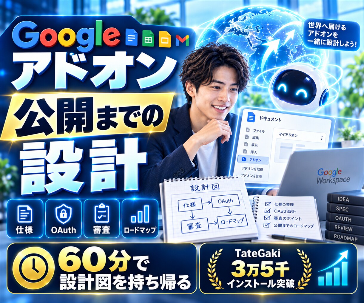 Googleアドオン公開までの設計を作ります 3.5万インストールの開発者が公開までの道筋を一緒に描く イメージ1