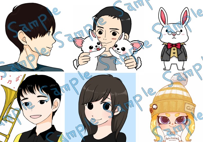 似顔絵、動物可*アイコン、ヘッダーを描きます SNSを可愛く華やかに彩ります。SNS外でもOK イメージ2