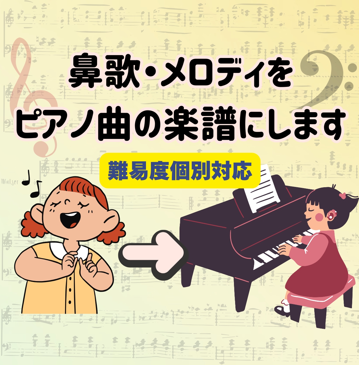 鼻歌の耳コピから「1曲のピアノ曲」に仕上げます 音大卒ママがあなたのメロディをそのまま弾ける形に整えます！ イメージ1