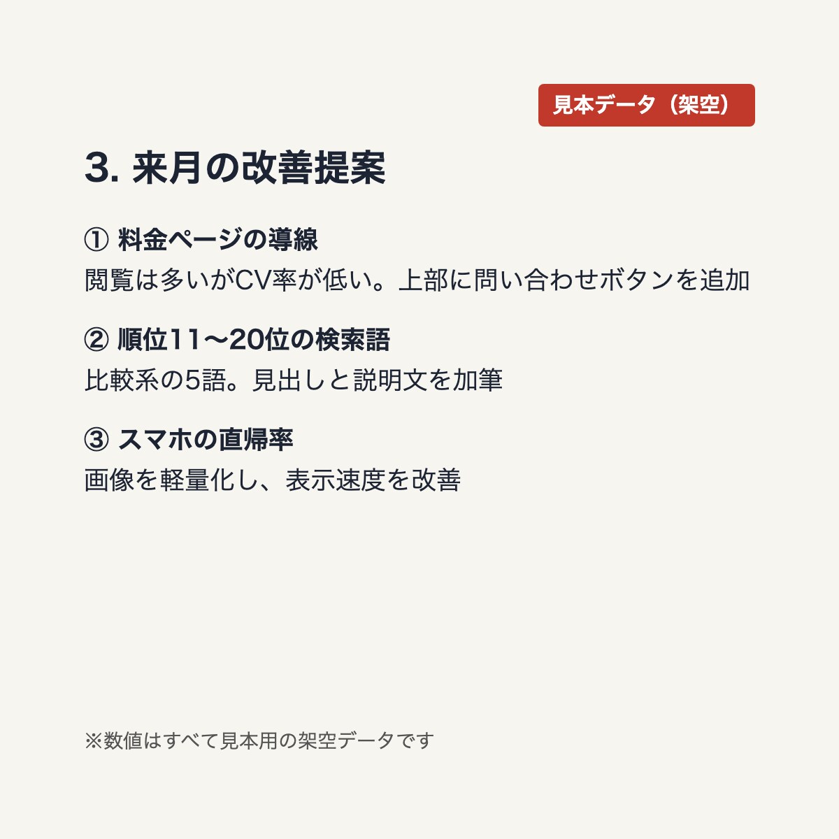 GA4・サーチコンソールの月次レポートを作成します 今月の数字と次の一手をPDFで。CSVだけ・打ち合わせなし イメージ8
