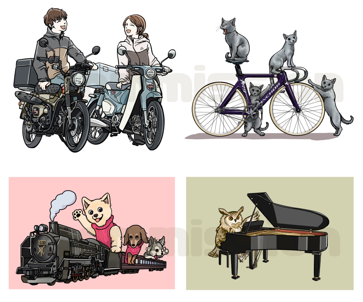 動物やマスコットキャラクターと車・バイクを描きます 商用・プレゼント・グッズ・ステッカーに◎乗物単体でもOK イメージ5