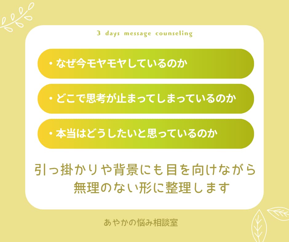 3日間心の専門家がメッセージでカウンセリングします あなたの気持ちに寄り添いながら、一緒に心の整理をします イメージ3