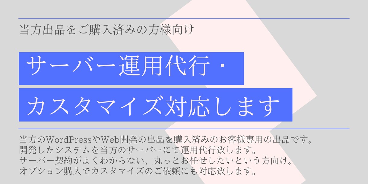 購入者様限定。サーバー運用代行します オプション購入でカスタマイズ依頼にも対応いたします イメージ1