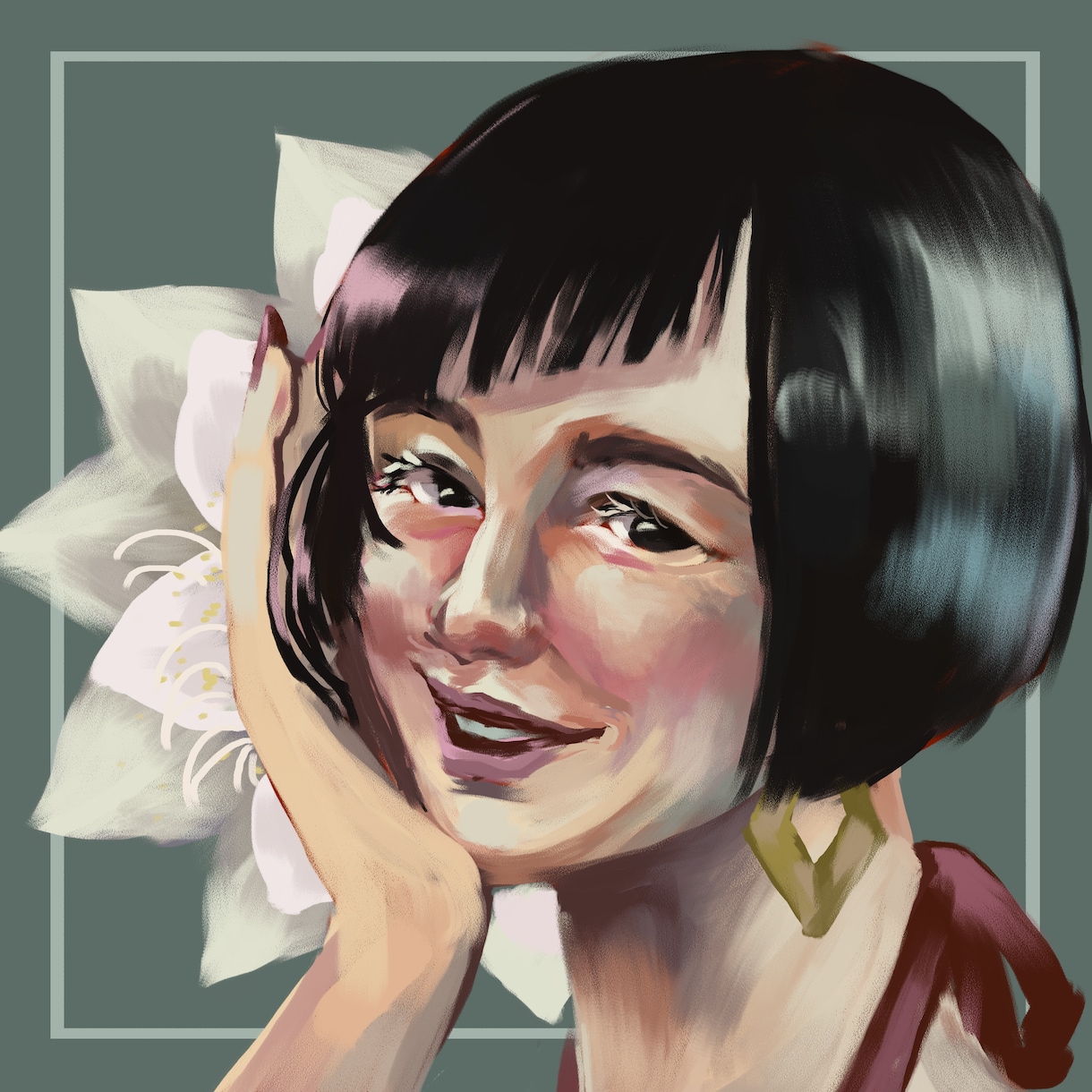 お好きな花を添えて、似顔絵アイコンの制作いたします SNSやLINEアイコン、プレゼントにおススメです。 イメージ3