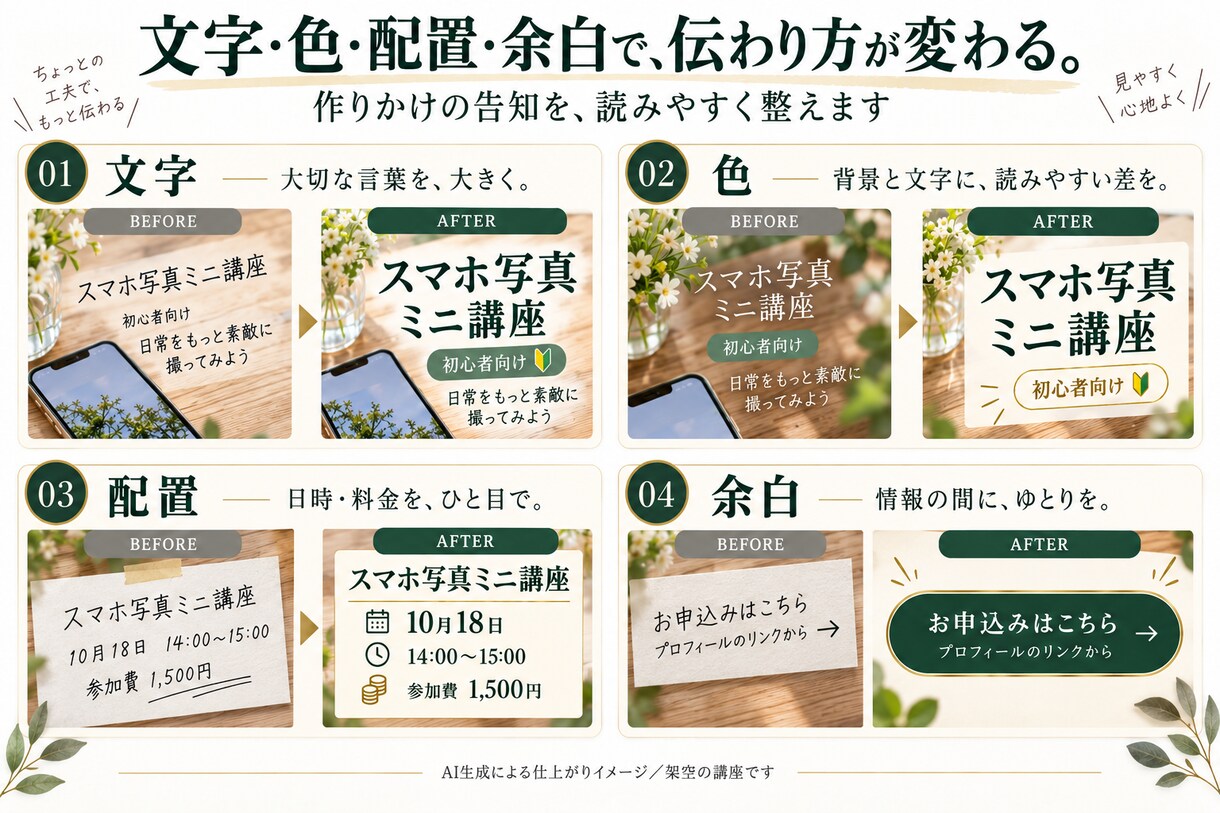 作りかけのCanva告知画像を1枚仕上げます 文字・色・配置を整えて、迷っていた画像を投稿できる形に♪ イメージ2