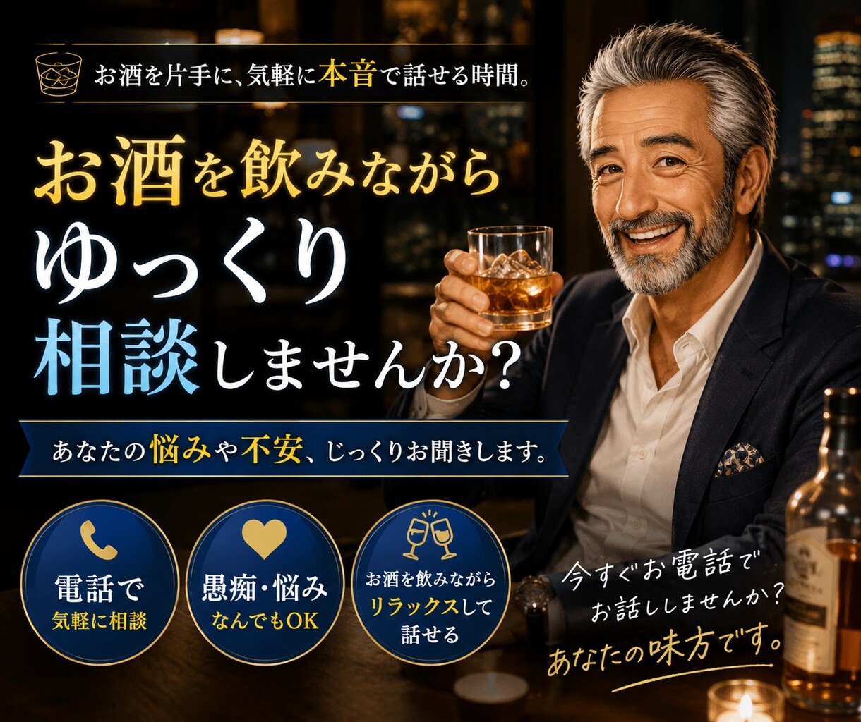 お酒片手に…あなたの愚痴や悩み、丸ごと伺います 一日頑張った自分へのご褒美に、心のデトックスをしませんか？ イメージ1