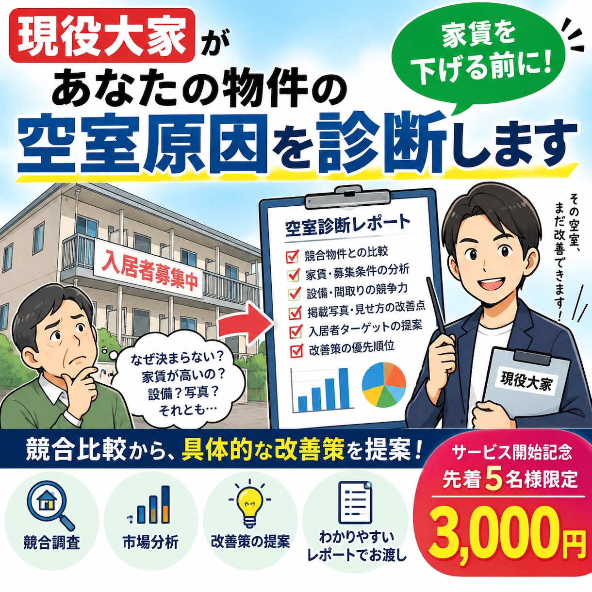 現役大家があなたの物件の空室原因を診断します 家賃を下げる前に！競合比較から改善策を提案 イメージ1
