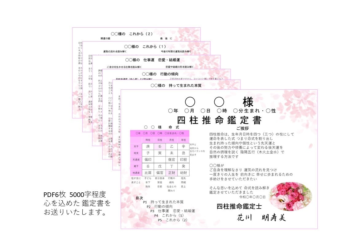 あなたらしく　前向きになれるよう　占います 約5000字の鑑定書　四柱推命で運勢読み解かせていただきます イメージ2