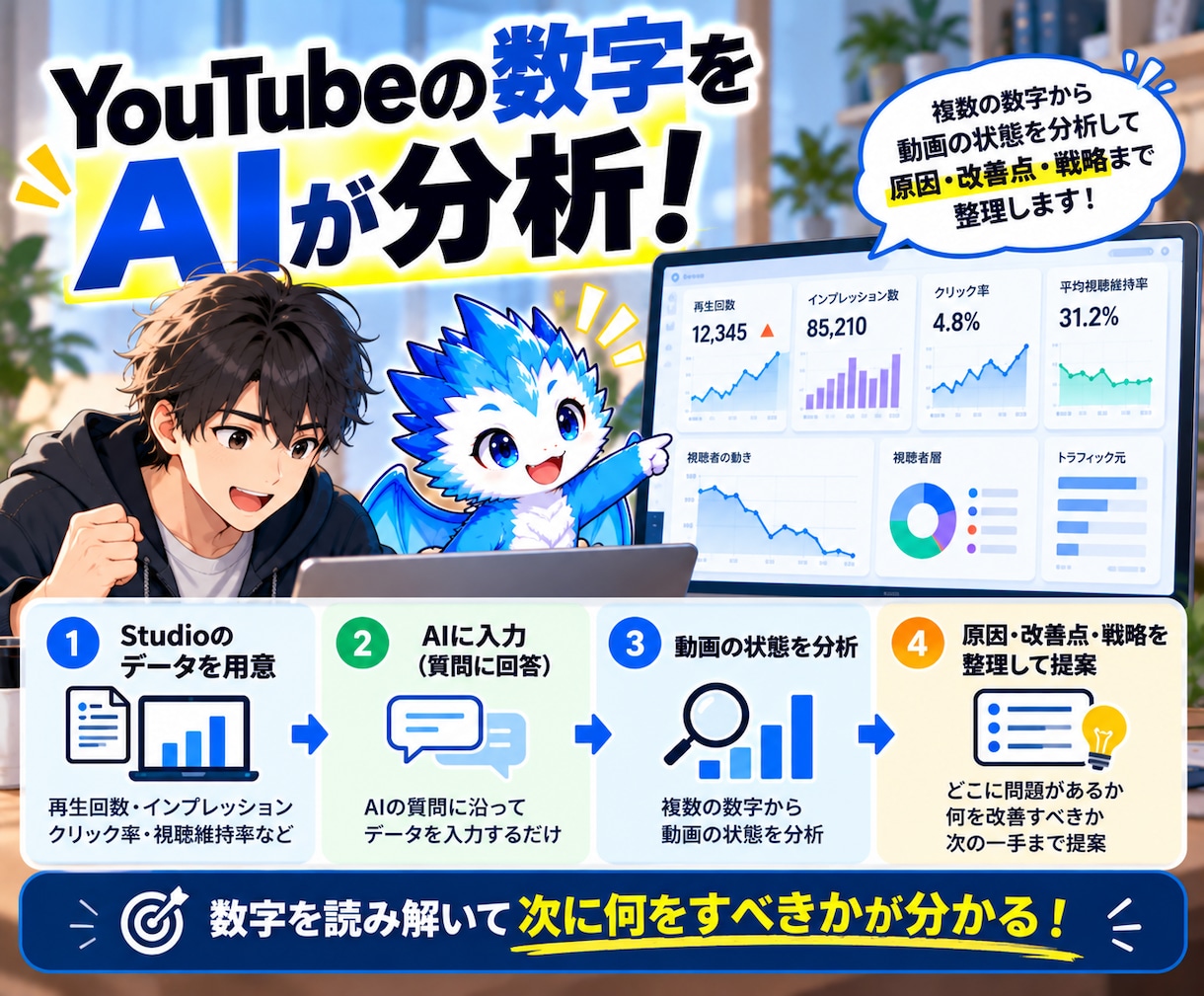 YouTubeのデータを分析するAIを提供します 再生数が伸びない原因を見つけ、もっと見られる動画へ イメージ4