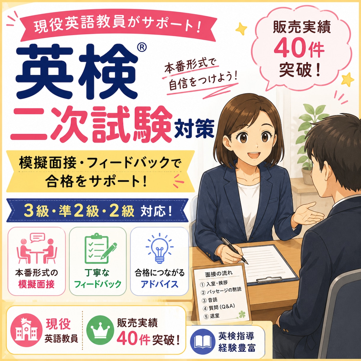 模擬面接付き  英検3級〜 2級二次試験対策します 面接が苦手でも大丈夫！自信をつけて本番へ イメージ1