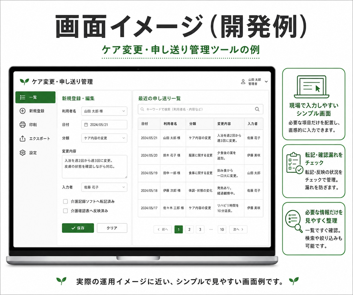 介護現場に合う業務支援ツールを作成します 既存ソフトを活かし、入力・共有をもっと簡単に イメージ4