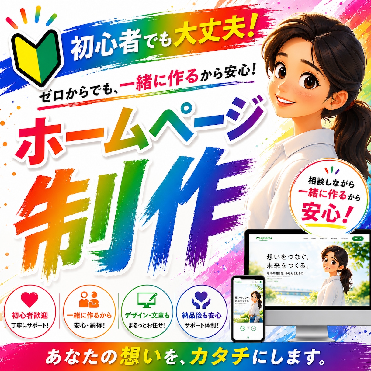 ゼロから一緒に！あなただけのHP作ります 相談しながら作る初心者向けホームページです。 イメージ1