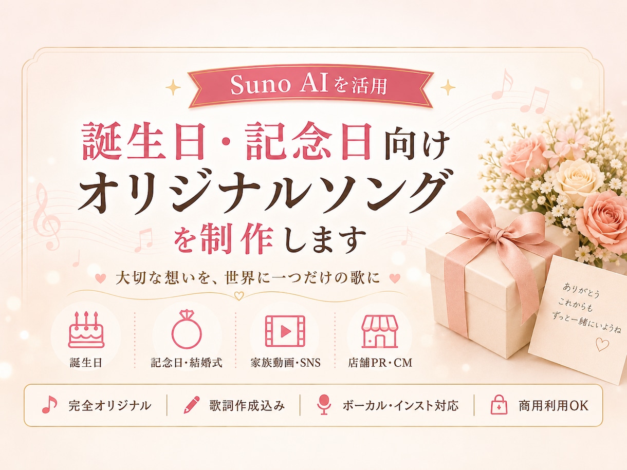 誕生日・記念日向けのオリジナルソングを制作ます 大切な想いを、世界に一つだけの歌にします イメージ1