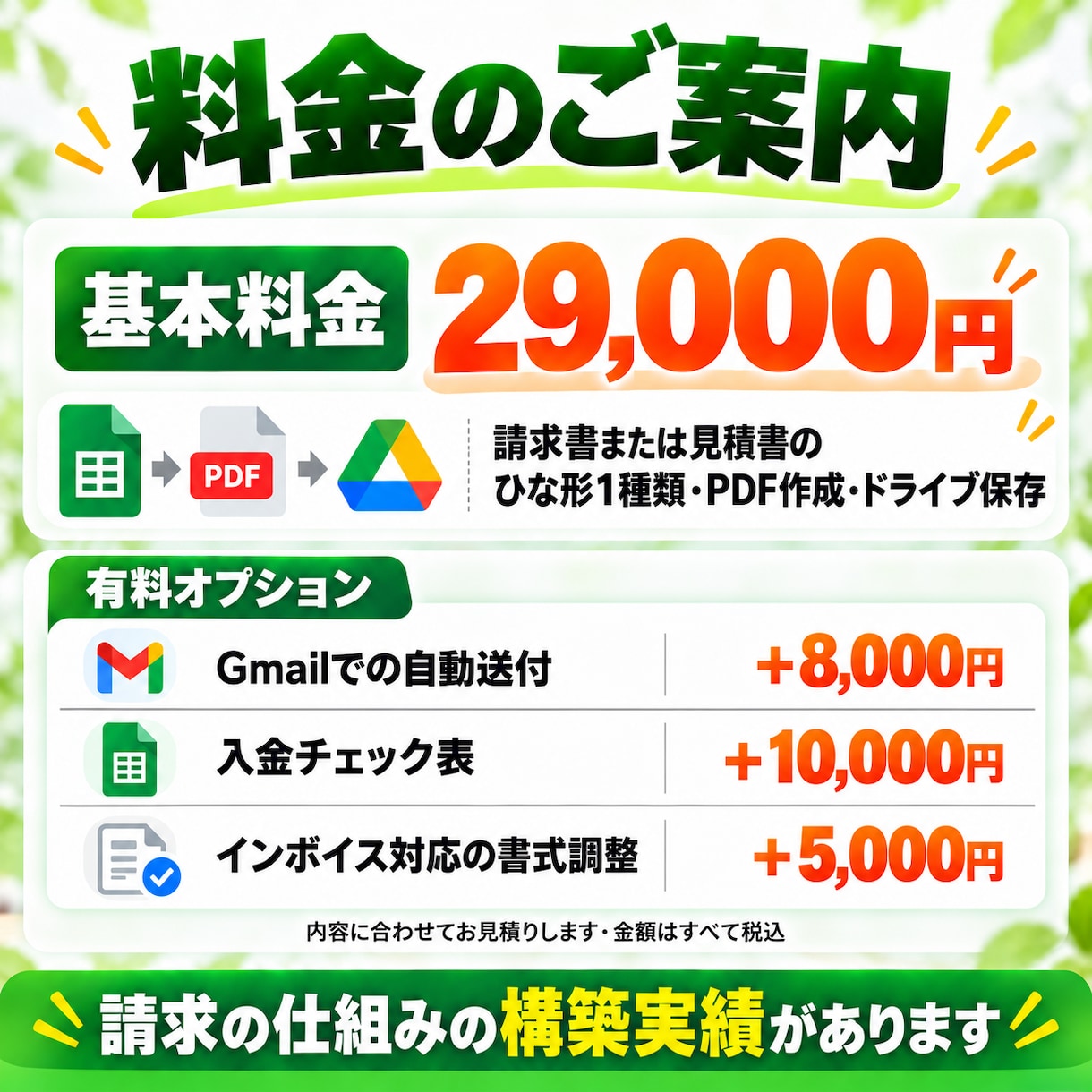 請求書・見積書をスプレッドシートから自動作成します PDF作成・ドライブ保存まで自動。メール送付も追加可 イメージ3