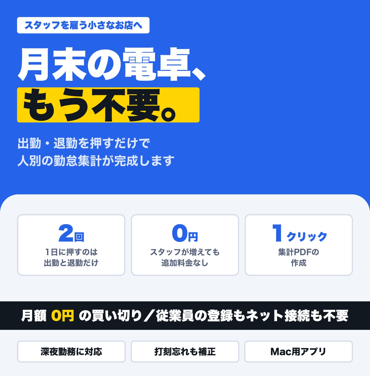 お店の勤怠集計がPDFで整うアプリ売ります 月末の電卓での集計（しかも深夜まで…）から解放されたい方 イメージ1