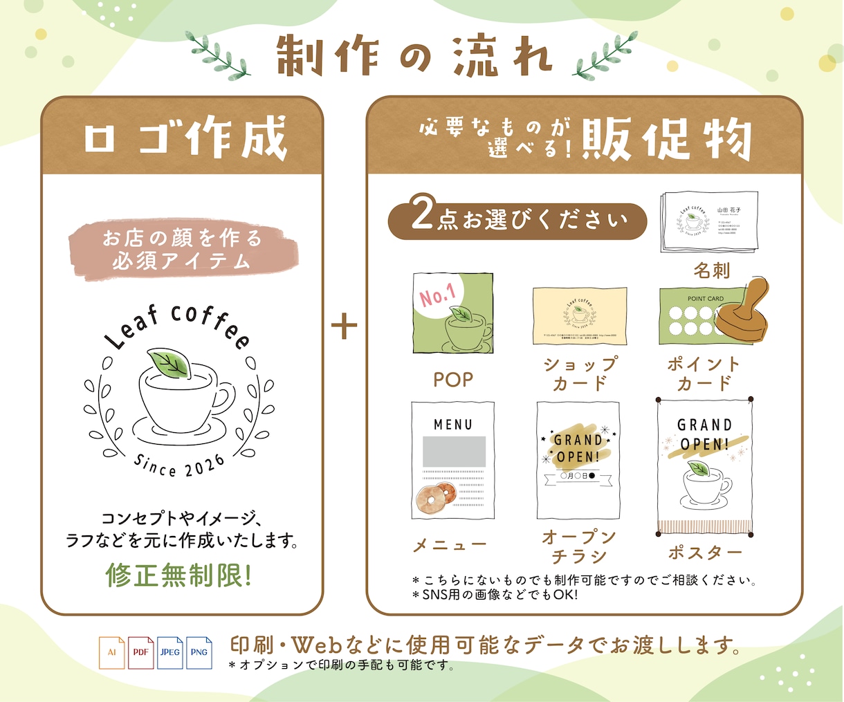 開業に必要なデザインをまとめてお手伝いします 必要なものが選べて嬉しい販促セット＋ロゴ イメージ2