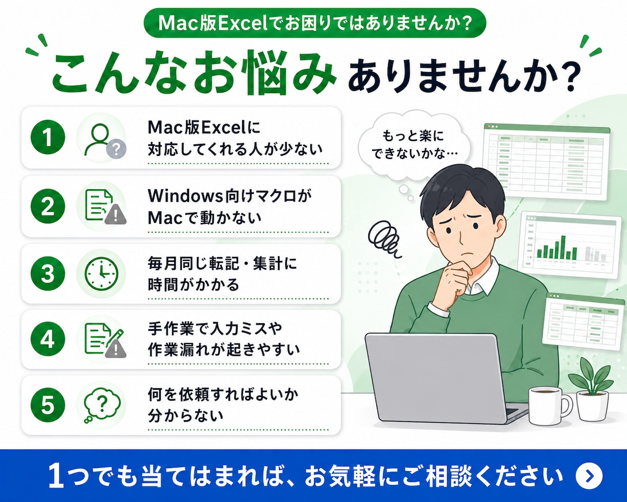 Mac版Excelのマクロ・VBAを作成します Windowsで断られた案件もご相談ください イメージ2