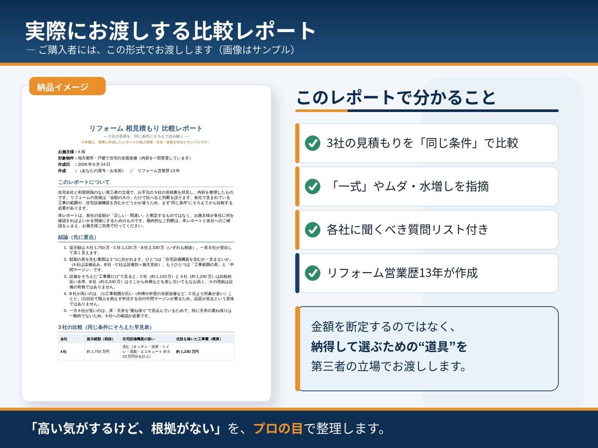 リフォーム見積、その金額が適正か診断します 「高い気がするけど根拠がない」をプロの目で解消します イメージ4