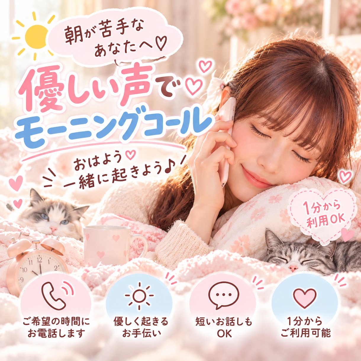 優しい声で朝起こします 朝が苦手なあなたにおはようコール♡ イメージ1