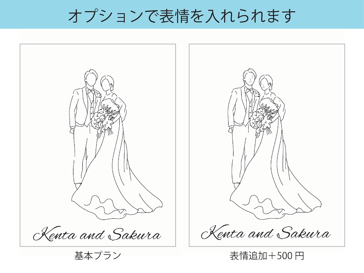 ペーパーアイテムに！手作り応援します シンプルなオリジナル似顔絵でお洒落な結婚式を演出いたします！ イメージ2