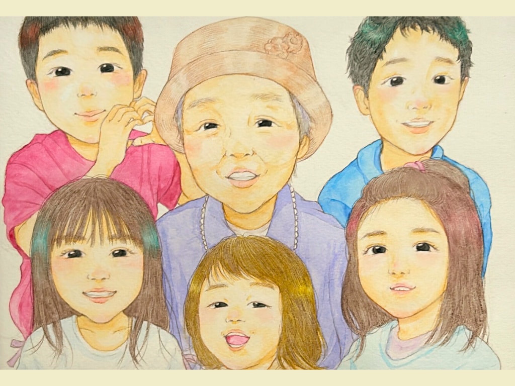手描き水彩で描く、やさしい家族似顔絵を作成します 家族の思い出を残したい方や、贈り物におすすめの似顔絵【A4】 イメージ1