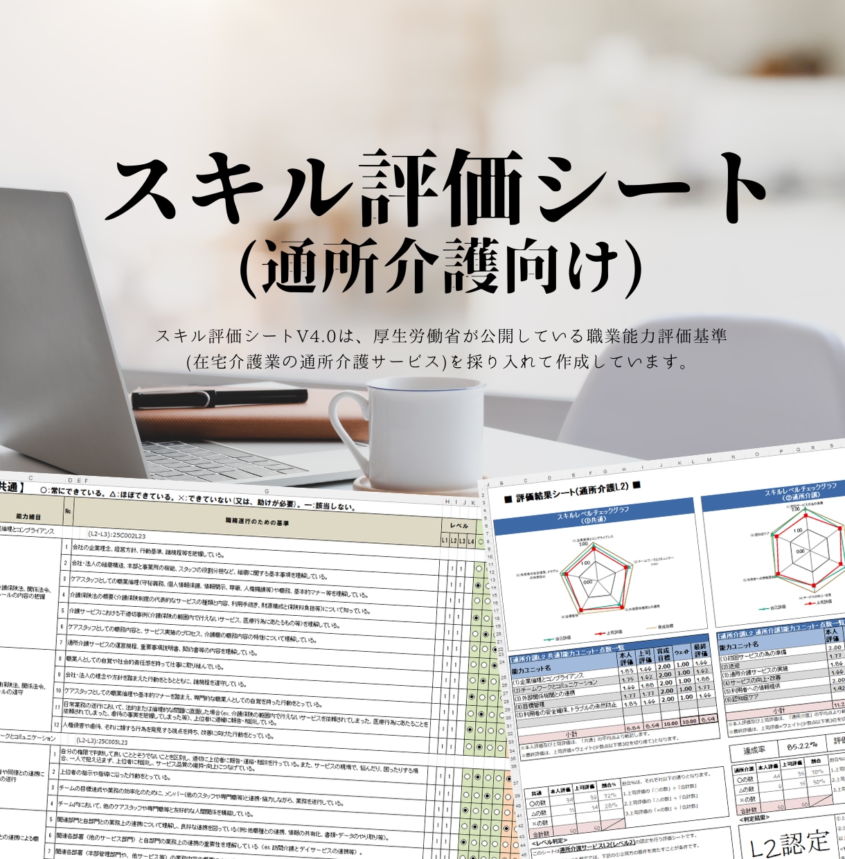 スキル評価シート(通所介護)のテンプレを販売します 厚生労働省が公開している職業能力評価基準を取り入れています イメージ1