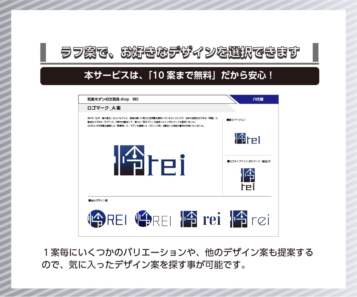 デザイン性の高いロゴを「丁寧」に制作いたします あなたの大切な想いを10案のラフでじっくりとデザインします。 イメージ8