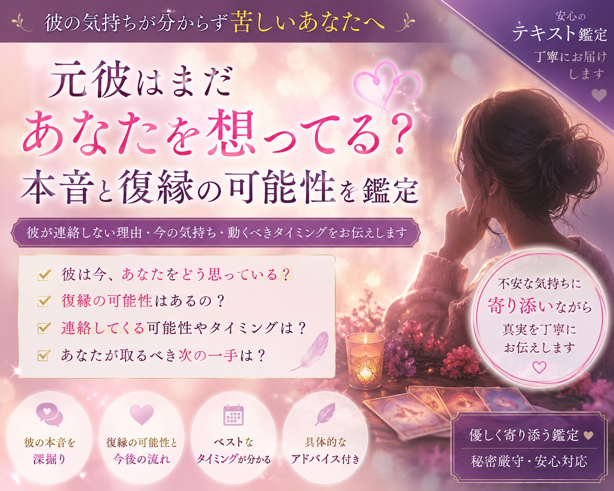 元彼の今の本音を深掘り｜復縁の可能性も鑑定します 彼が連絡しない理由・今の気持ち・動くタイミングをお伝えします イメージ1