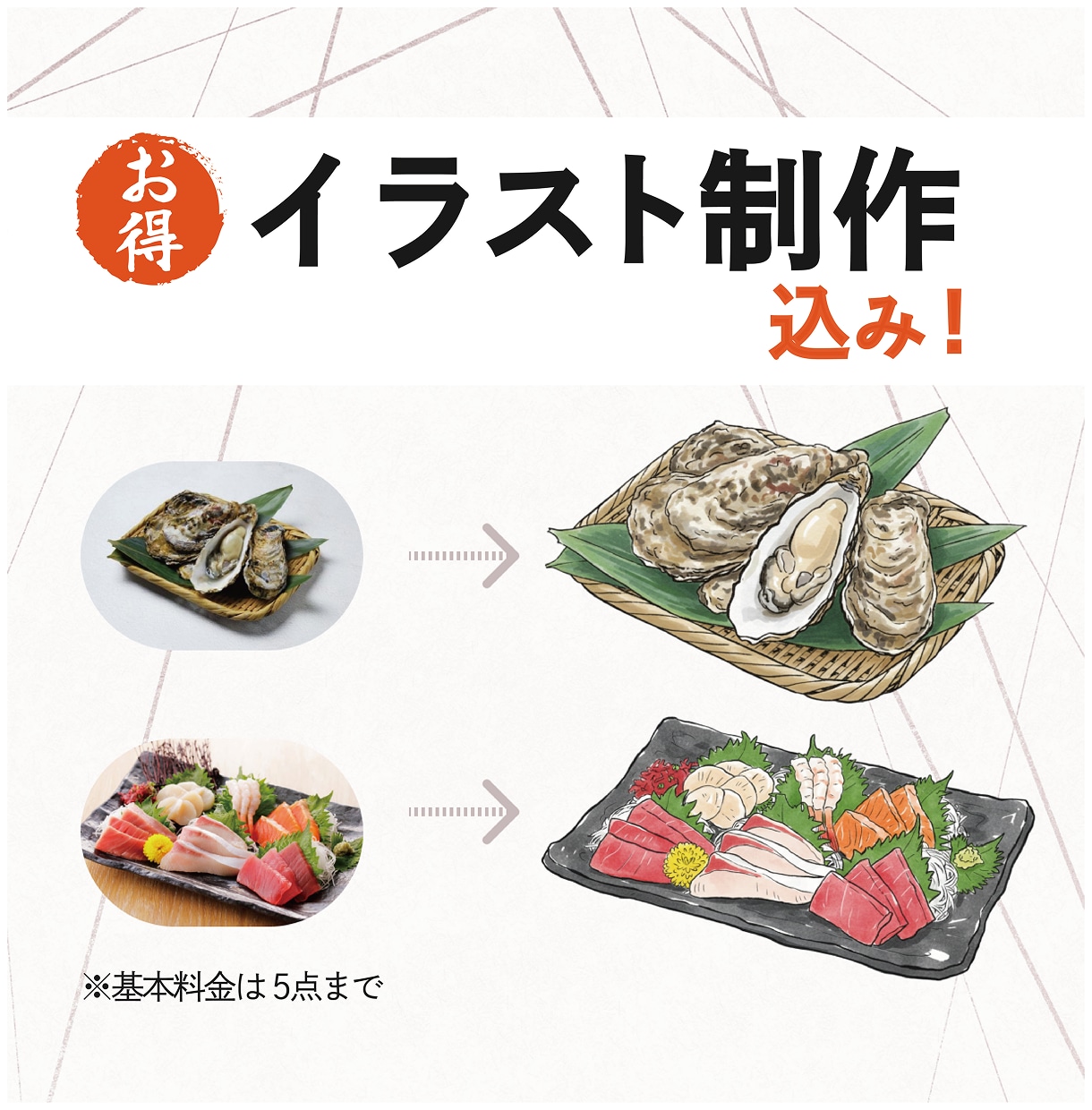 筆文字＋イラスト居酒屋メニューをデザイン制作します 和テイストの筆文字で旬のおすすめを魅力的に表現します！ イメージ3