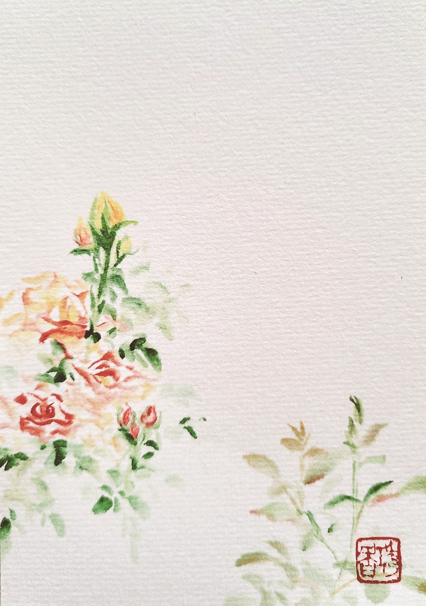 インテリアにも実用ハガキとしても使えます 一枚ずつ手描きの本画仙紙に描いたバラの水墨画 イメージ3
